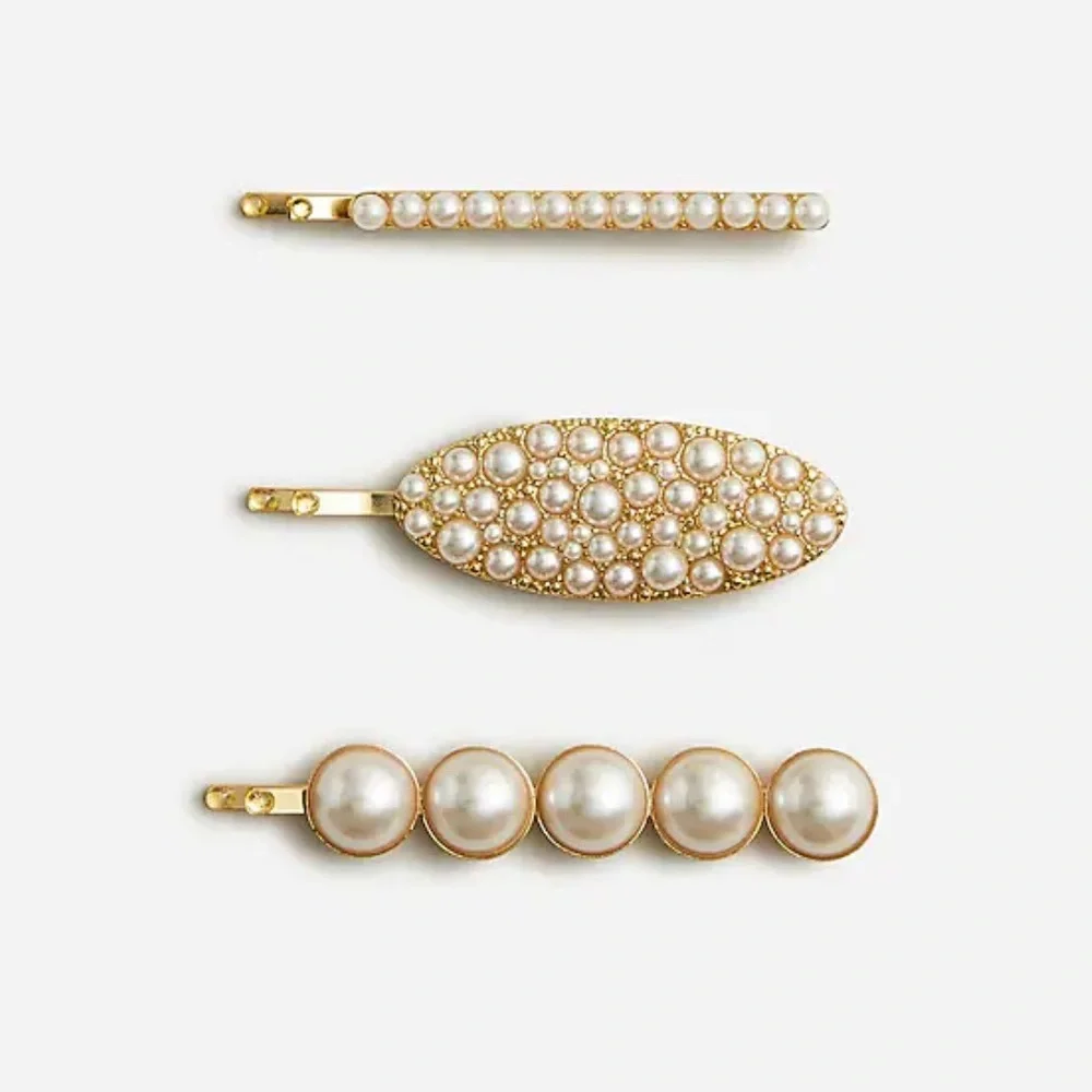 NWT J. Crew Pearl-embellished hair barrettes one set-of-three
